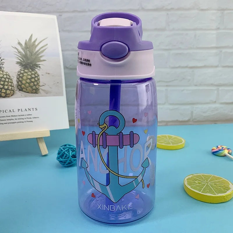 480ML Leakproof Kids Water Bottle – Cartoon Sippy Cup with Straw for Active Kids