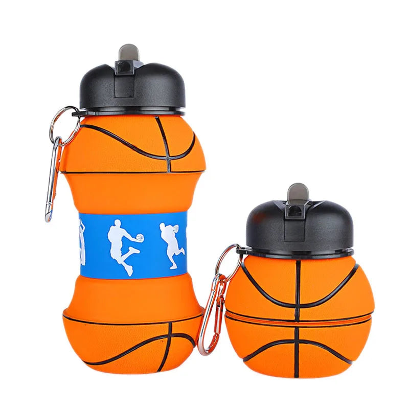 Kids Foldable Sports Water Bottle – Basketball/Football Design, Leakproof & Portable