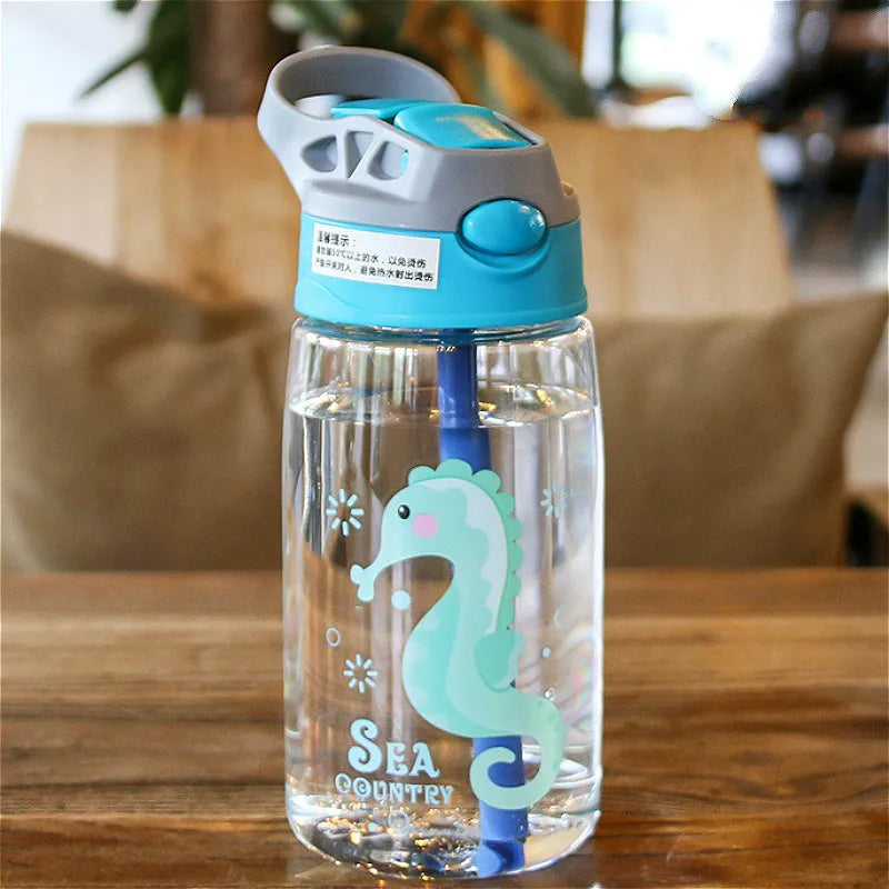 480ML Leakproof Kids Water Bottle – Cartoon Sippy Cup with Straw for Active Kids