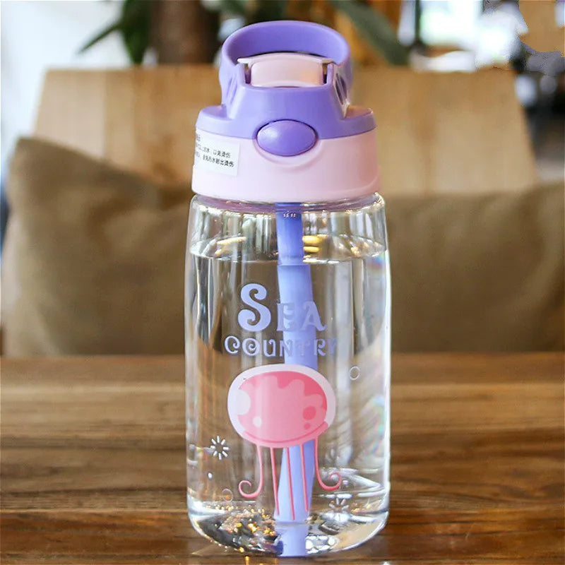 480ML Leakproof Kids Water Bottle – Cartoon Sippy Cup with Straw for Active Kids