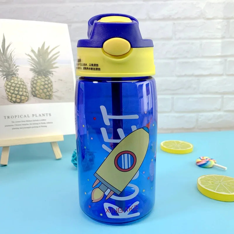 480ML Leakproof Kids Water Bottle – Cartoon Sippy Cup with Straw for Active Kids