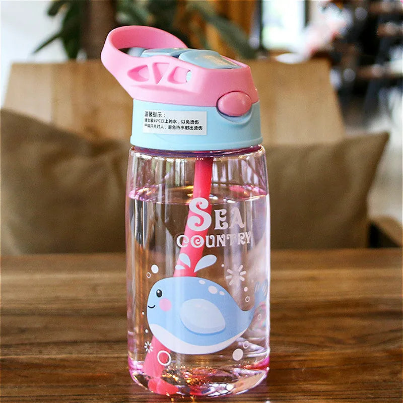480ML Leakproof Kids Water Bottle – Cartoon Sippy Cup with Straw for Active Kids
