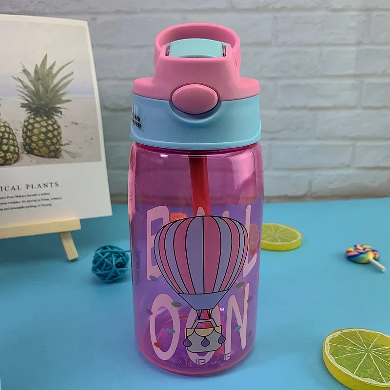 480ML Leakproof Kids Water Bottle – Cartoon Sippy Cup with Straw for Active Kids