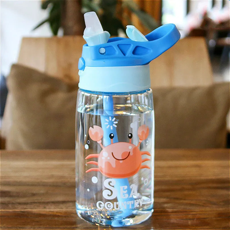 480ML Leakproof Kids Water Bottle – Cartoon Sippy Cup with Straw for Active Kids