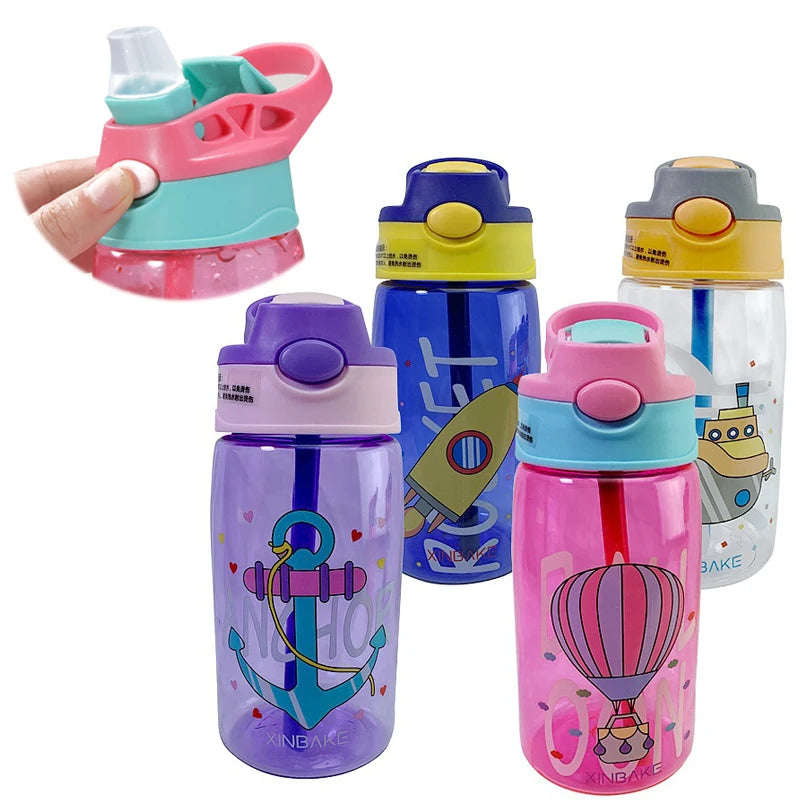 480ML Leakproof Kids Water Bottle – Cartoon Sippy Cup with Straw for Active Kids