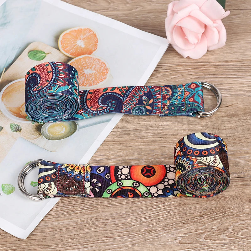 PosePro Adjustable Yoga Strap – Printed D-Ring Stretch Belt for Flexibility & Support