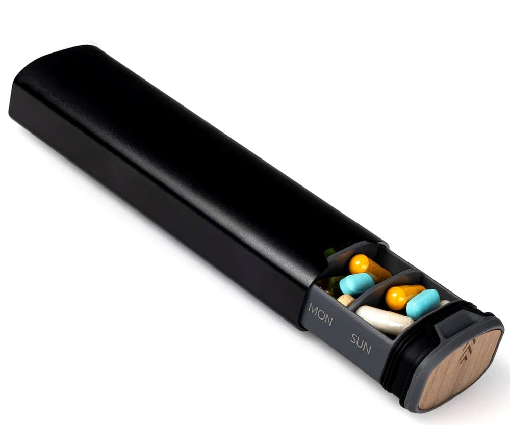 Premium Aluminum and Wood PillBox - Practicality & Style