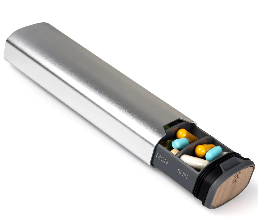 Premium Aluminum and Wood PillBox - Practicality & Style