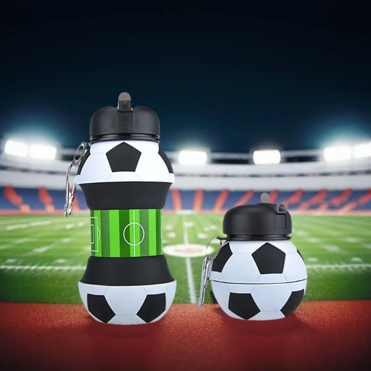 Kids Foldable Sports Water Bottle – Basketball/Football Design, Leakproof & Portable