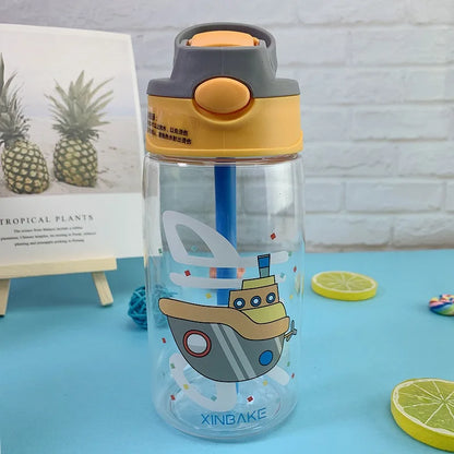480ML Leakproof Kids Water Bottle – Cartoon Sippy Cup with Straw for Active Kids
