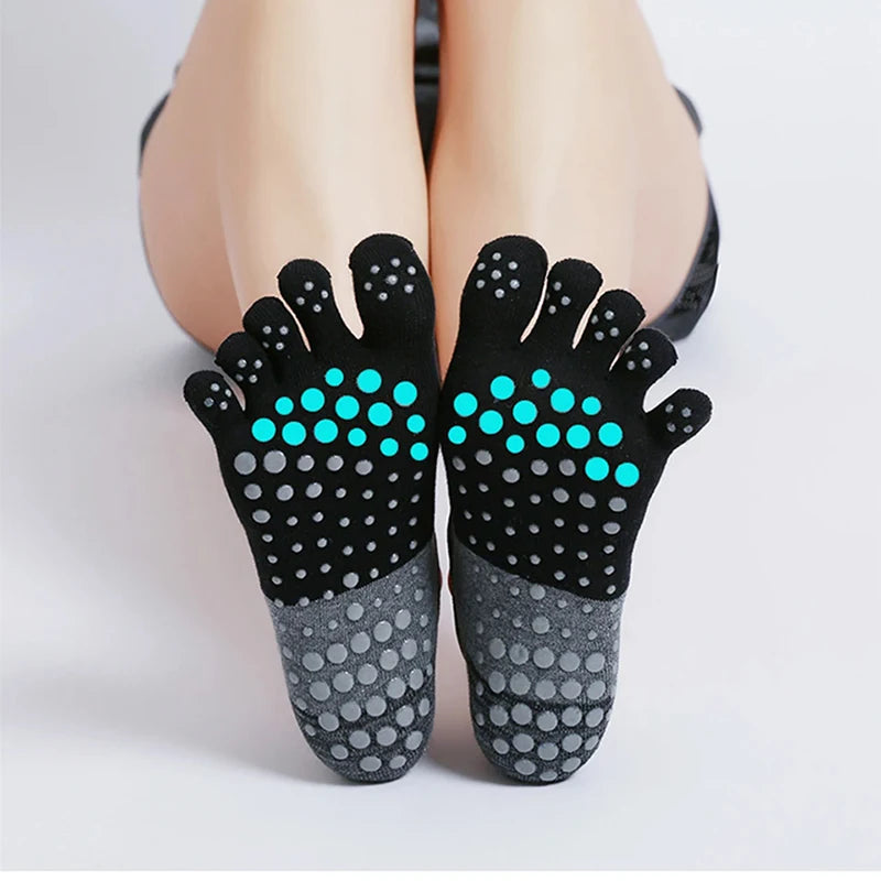 Non-Slip Five Toe Yoga Socks – Breathable Cotton Grip Socks