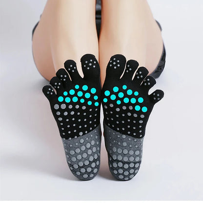 Non-Slip Five Toe Yoga Socks – Breathable Cotton Grip Socks