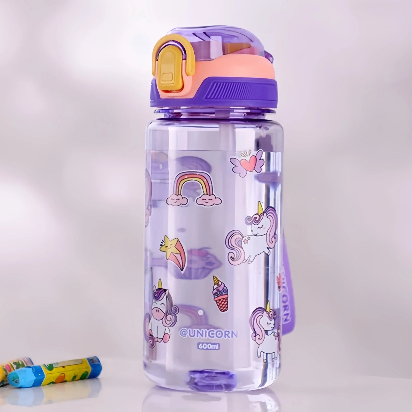 600ml Dinosaur Kids Water Bottle – Leakproof Sippy Cup with Silicone Straw