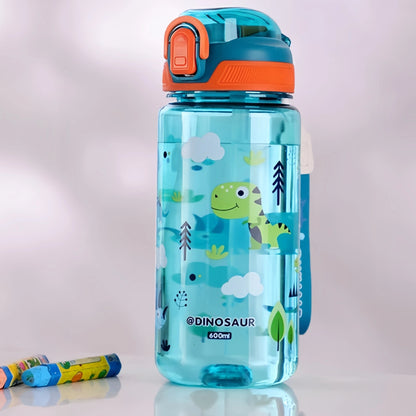 600ml Dinosaur Kids Water Bottle – Leakproof Sippy Cup with Silicone Straw