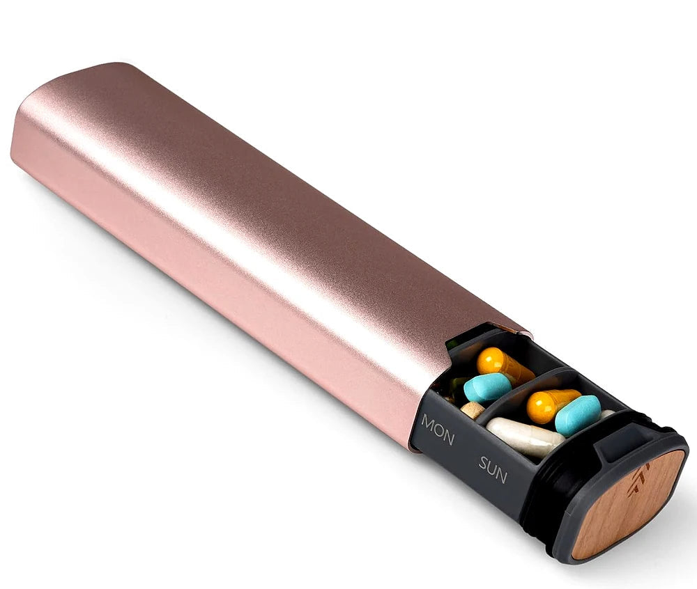 Premium Aluminum and Wood PillBox - Practicality & Style