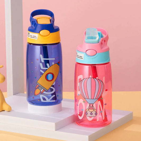 480ML Leakproof Kids Water Bottle – Cartoon Sippy Cup with Straw for Active Kids