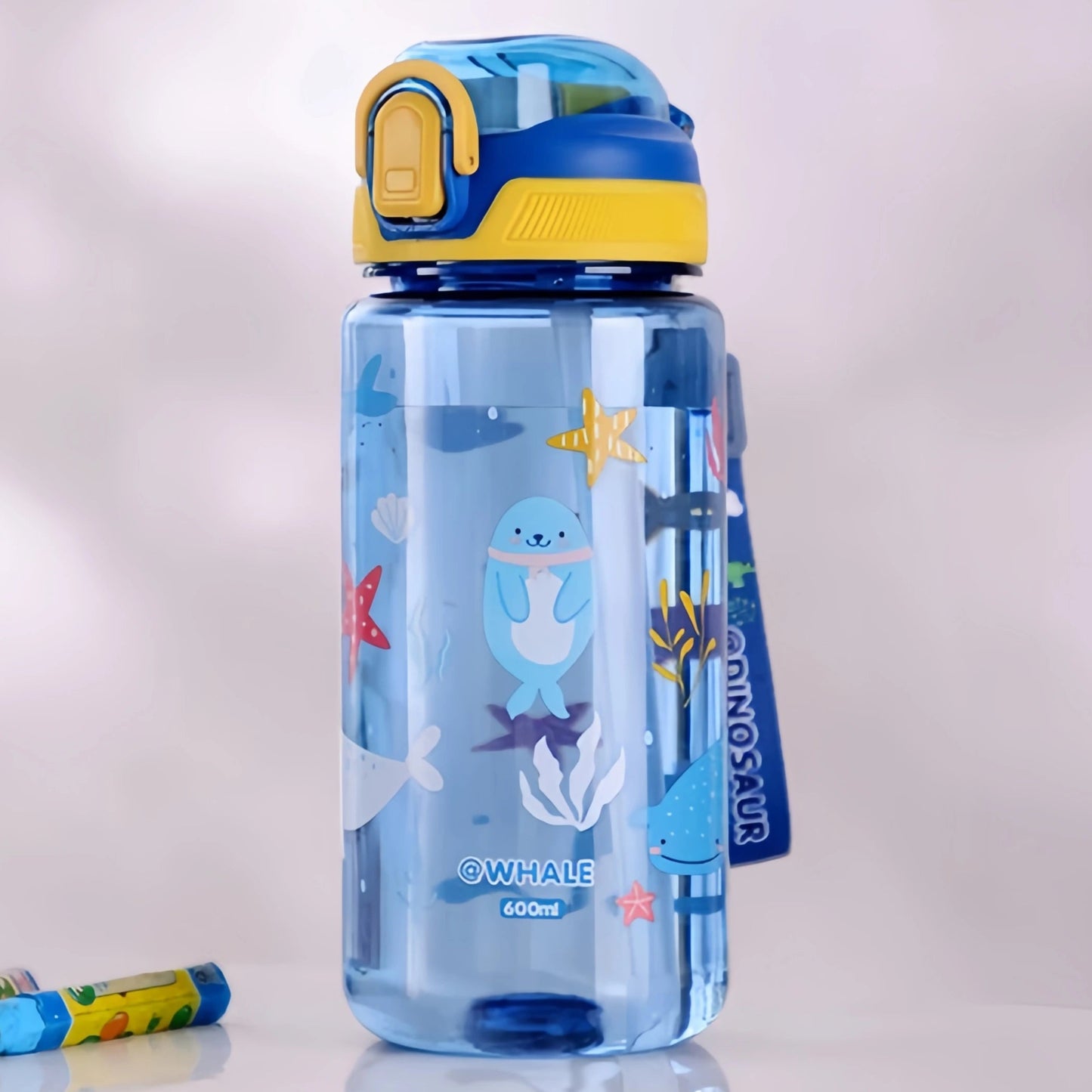 600ml Dinosaur Kids Water Bottle – Leakproof Sippy Cup with Silicone Straw